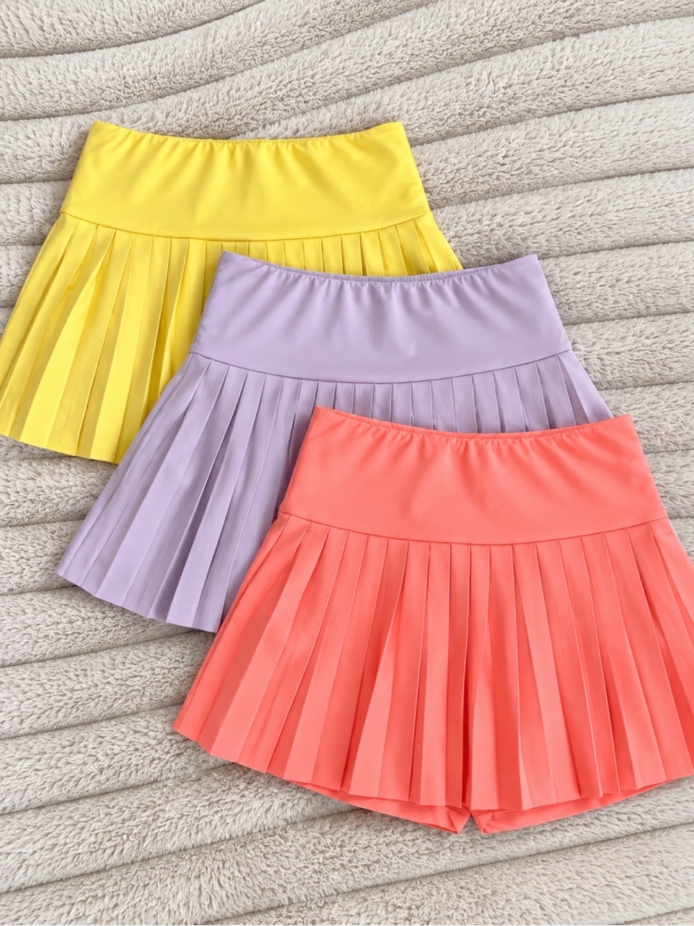 SHEIN Pleated Mini Skirts in Yellow, Lavender & Coral